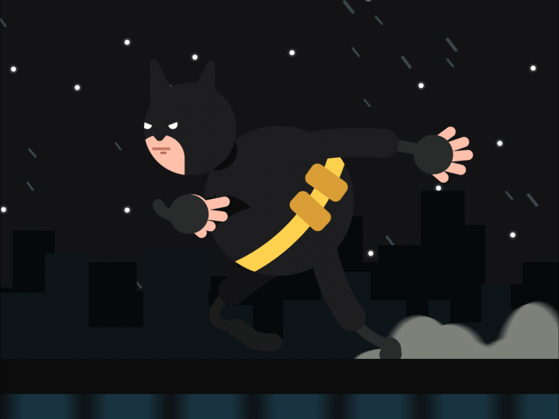 Batman Gotham Run Cycle after effect animation batman dark dc gotham illustration illustrator loop run run cycle skyline walk walk cycle