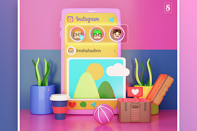 Instagram - 3D UI illustration 3d avatars blender environment graphics design illustration instagram low poly minimalist modeling trending ui uidesign