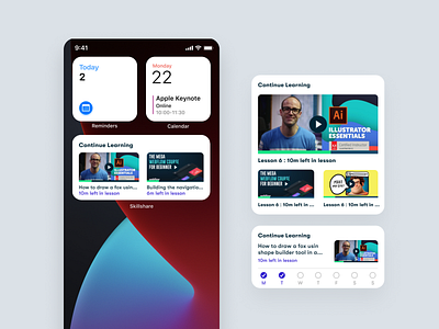 iOS14 App widget - Skillshare App app design apple ios app design ios widgets ios14 iphone widgets minimal mobile ui ux widget widgets