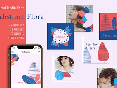 Abstract Flora - Social Media Pack abstract advertising blog bloggers design fashion fashion illustration floral instagram instagram banner instagram post instagram stories instagram template post posts retail brand social media social media pack social media template template