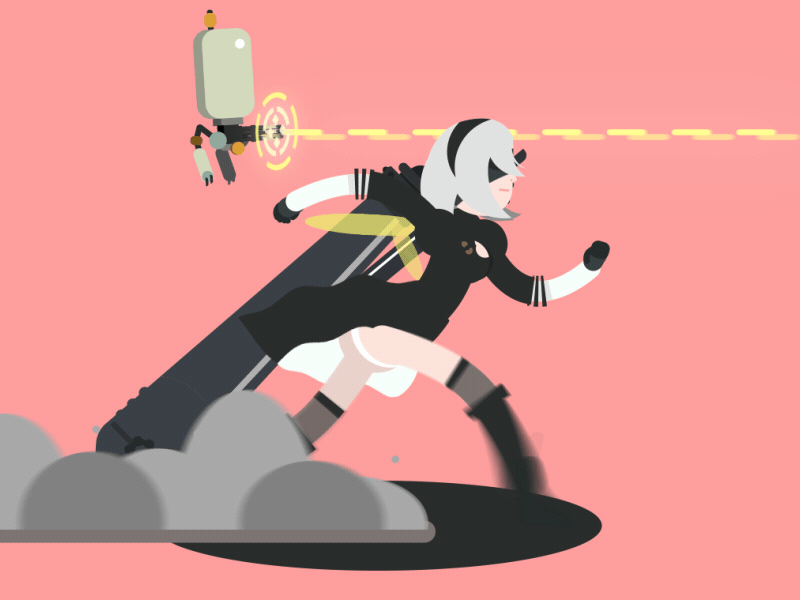 2B Run Cycle - Nier Automata 2d 2d animation after effect animation automata dust illustration illustrator loop machina nier robot run run cycle shot vector walk walkcycle