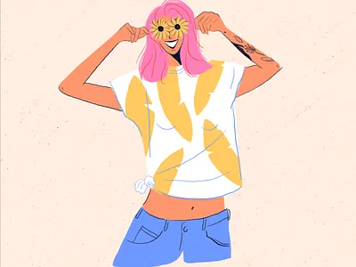 Sunshine botanic character digital hair happy illustration joy person sunflower sunglasses sunshine texture vibe