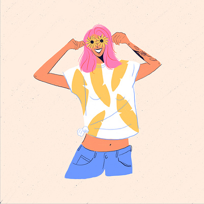 Sunshine botanic character digital hair happy illustration joy person sunflower sunglasses sunshine texture vibe