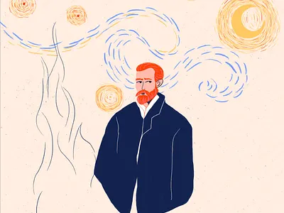 Van gogh character design digital ginger hair illustration old painted painter texture vangogh