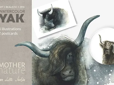 SET OF YAK WATERCOLOR ILLUSTRATIONS abstract art background design design elements floral illustration instagram posts poster posters simple vector watercolor watercolor art watercolor illustration watercolor painting watercolors yak yak illustration yak watercolor