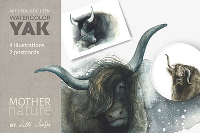 SET OF YAK WATERCOLOR ILLUSTRATIONS abstract art background design design elements floral illustration instagram posts poster posters simple vector watercolor watercolor art watercolor illustration watercolor painting watercolors yak yak illustration yak watercolor