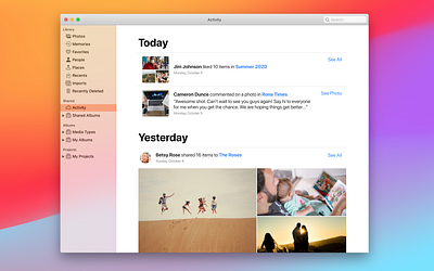 Daily UI #47 - Activity Feed activity feed apple photo activity feed apple photos apple photos desktop apple photos redesign catalina dailyui dailyui047 figma