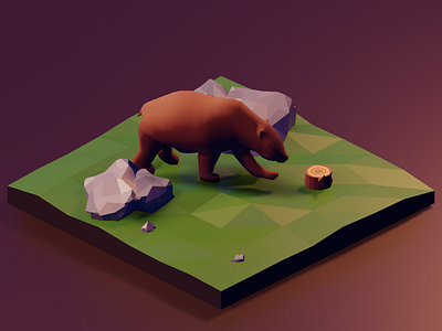 Bear 3d art animal blender illustration isometric nature tree