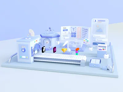 Design System 3d adobe xd button c4d cinema4d colour design design system factory figma framer icons illustraion mobile app octane octane render sketch ui xd