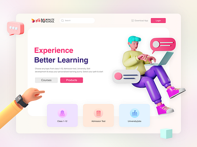 Online School Landing Page 3d clean ui course design system e learning education education website landing page landingpage learning app minimal online learning study trending ui ui design ux webdesign website design