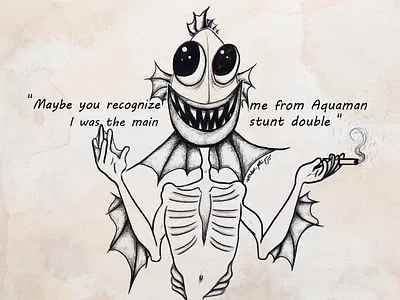 Inktober - Fish - Aquaman Stunt double aquaman fins fish fishman grin ink inking inktober inktober2020 merman skeleton smoke stunt stuntman teeth wepped wisp