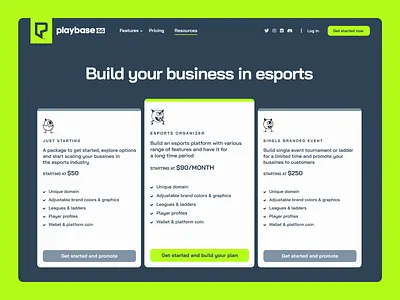 Esports SaaS Pricing Plans crypto dashboard esports games gaming landing page modern nft packages playbase.gg product design saas ux web3