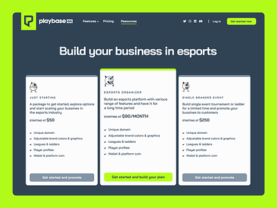 Esports SaaS Pricing Plans crypto dashboard esports games gaming landing page modern nft packages playbase.gg product design saas ux web3