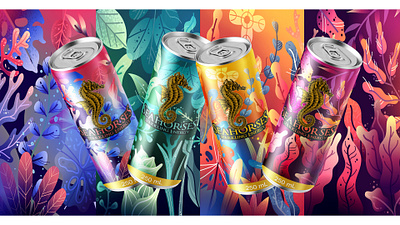 Seahorses Sparkling Energy Drink banner beer branding can display drink ecommerce energy logo packaging photoshop product soda