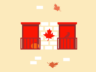 Fall season in Canada autumn canada crow fall fall season halloween house illustration leaves maple leaf minimalist quebec window