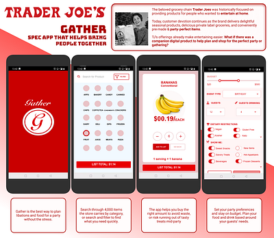 Gather App design app design artistic branding design food party shopping specs traderjoes ui ux