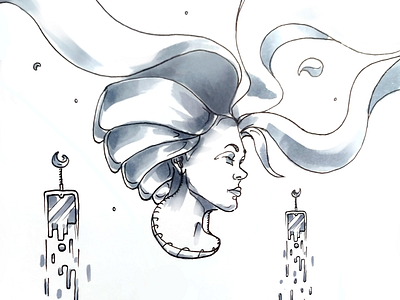 Inktober 2020 WISP character flow girl greyscale hairs hand drawn illustration ink inktober inktober2020 markers shapes sketch wisp