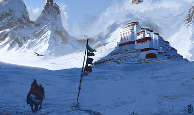 Hidden Temples architecture banner building character clouds desert eagle epic flag himalaya horse mountain old path riding rock snow temples travel walking