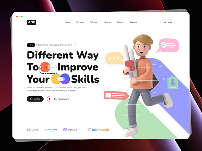 E-Learning Landing Page || ADE 2022 trend 3d landing 3d website best designer design system dribbble best shot homepage landing page landingpage popular design top designer ui designer uiux ux designer web web design website website concept website design website designer