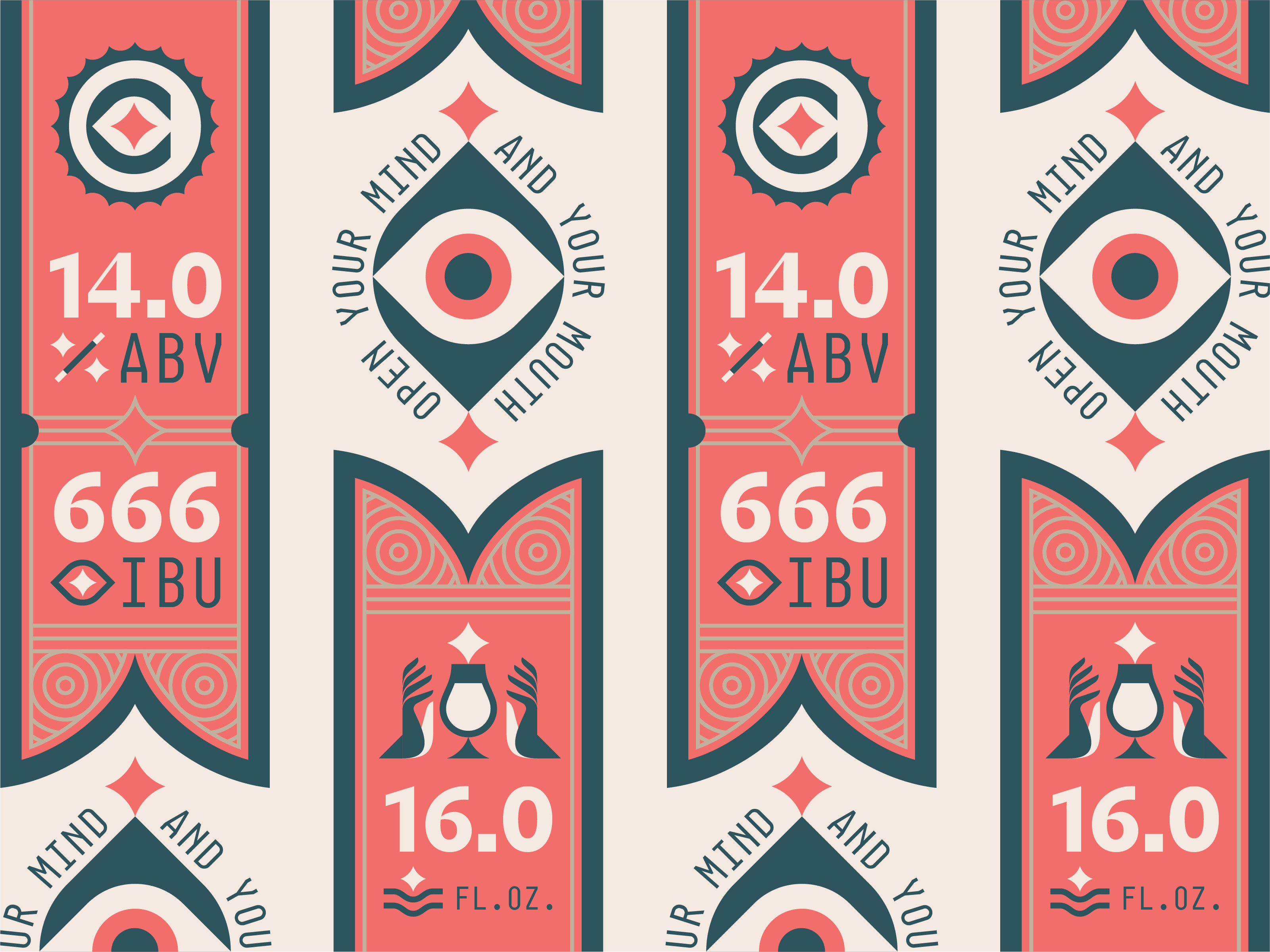 conjure 02 beer black bottle cap branding c craft eye geometric glass hands hypnosis linework logo magic magician red star tan tulip wand