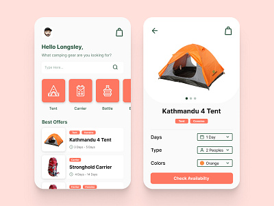 Rent Camping Gear App - Mobile Design camping design dropdown ecommerce hike inspiration mobile ui mobileapp orange oranges rent rental app tent tents uidesign uiux uiuxdesign ux