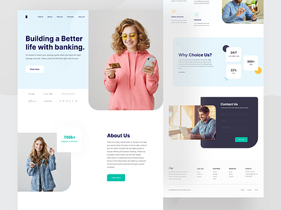 Online Banking Landing page. agen bank bank card banking banking website branding card clean hellodribbble landing page landing page design landing page ui minimal mobile bank money transfer online online bank online banking realestate uiux