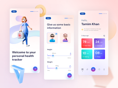 Health Tracker Mobile App 3d application illu illustration interface minimal mobile app ui ux