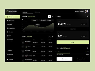 cryptoverse: app, web design, visual identity app application blockchain branding crypto cryptocurrency dashboard defi finance app fintech fintech app logo product design saas transactions visual identity web app web service