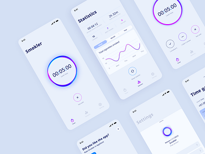 Smokler | Light theme ai app app design circle creative design figma gradient illustration inspire quit siri smoke statistic technology timer trends ui ux uxui