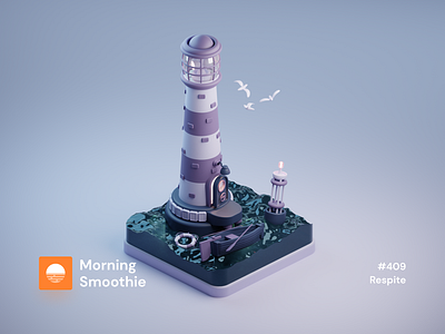 Respite 3d 3d art blender blender3d boat buoy diorama illustration isometric isometric design isometric illustration light lighter lighthouse lighthouse logo low poly ocean sea seaside shore