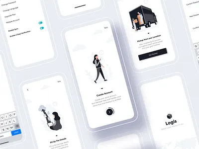 Logis Onboarding - Logistic Service App app black branding cargo ship design freight home delivery illustration ios logistic logo minimal onboarding onboarding ui online product design shipping transportation typography ui