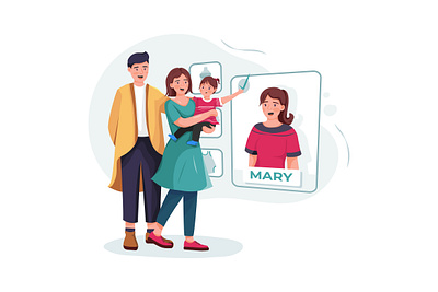 Family couple with baby choosing nanny online. boy character childhood children daycare drawing family girl illustration motherhood nursery person sister sitter sitting son toddler toy toys vector