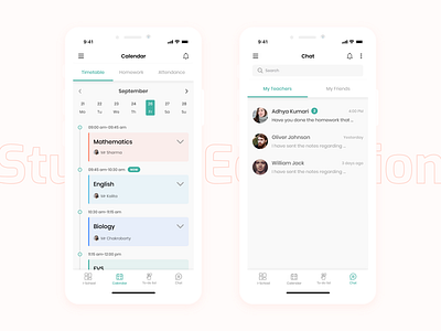 Student Education App attendance calendar calendar ui chat app courses design education app iphone x mobile ui student app ui design