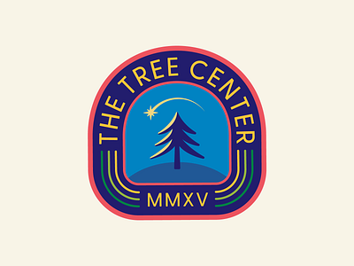 The Tree Center Badge pt.II 2d badge branding design fall flat hat icon illustration logo night patch shooting star sky star tree tree logo trees typography vector