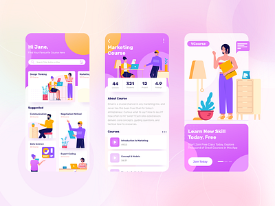 VCOURSE - Course Mobile App app app design course learning app mobile app mobile app design mobile design mobile ui online course online learning