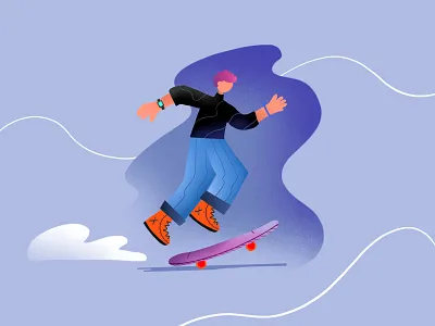 skater boi blue boy cloud design dribbble fast fun illustration man orange purple rush skate skateboard skateboarding skater