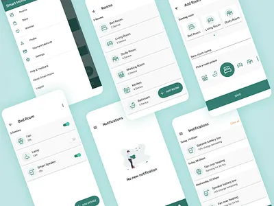 Smart Home App - Rooms (Add) & Notifications android apps app design appdesign application design apps device iot iot app material material design navigation drawer notification notification center smart smart device smart home ui ux uiuxdesign
