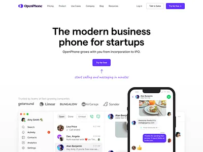 Startups - Landing Page app banner browser call clean cta desktop device doodle hero homepage inbox message minimal mobile phone simple ui ux web