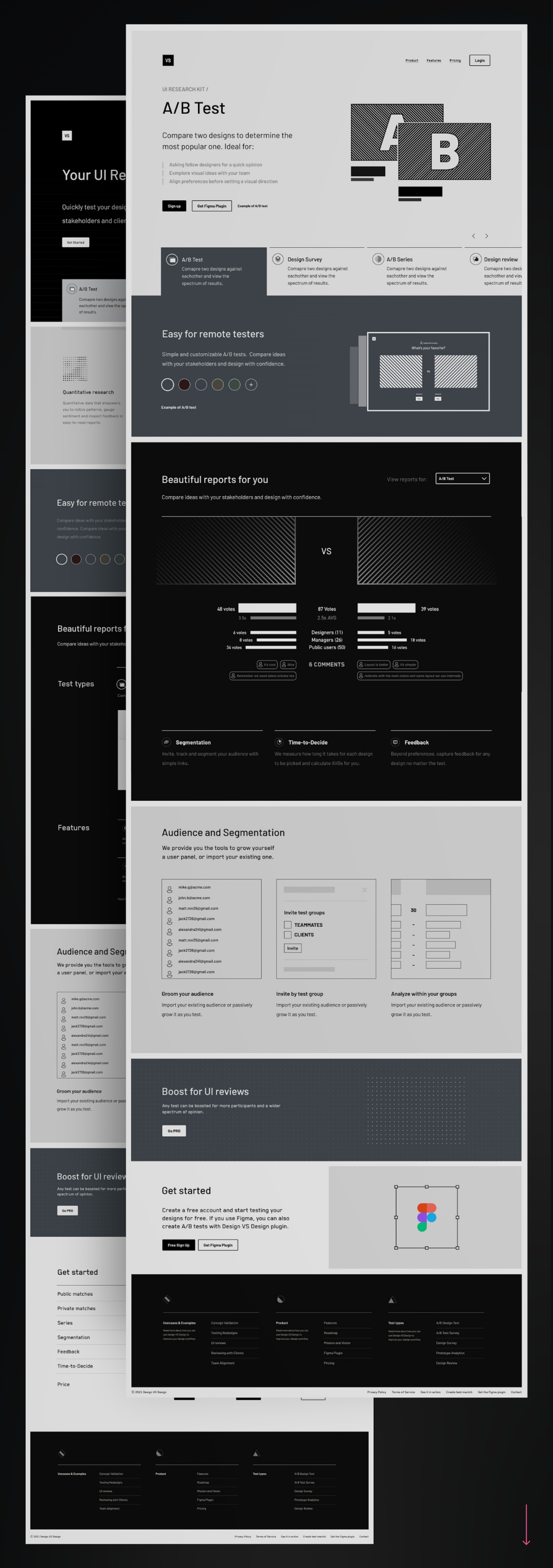 Final iteration of Design VS Design’s homepage and the A/B Test page side by side.