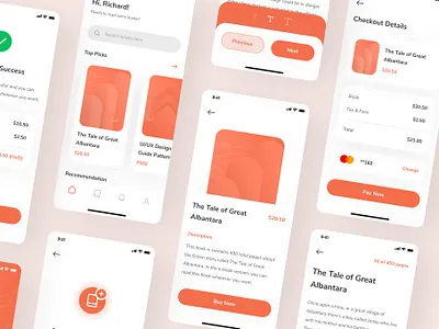 Cuby - E-Book Store & Reader App UI Kit app clean cuby e book ebook icon interface ios iphone kit minimal mobile orange read reader ui ui design uiux ux ux design