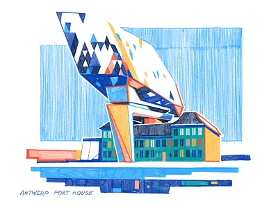 Architecture Art: Antwerp Port House architect architecture art artwork belgium building city construction design design studio digital art digital illustration digital painting graphic design illustration illustrations illustrator landmark sights urban