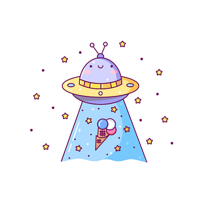 Starry Ice Cream cartoon cartoon illustration cute illustration cuteart flat icecream icecube illustration kawaii kawaii art stars ufo vector vector illustration