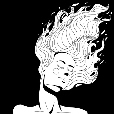 Wisp - inktober2020 day2 blackandwhite doodles fire girl hair inktober vector wisp