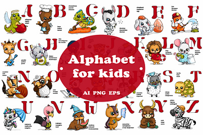Animal alphabet alphabet animal character cute illustration kids letter vector