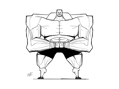 Bulky blackandwhite bodybuilder bold character digital illustration gym illustration inktober muscles photoshop strong vintage wrestler