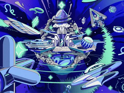 Astroport astro astroport blue brand branding crypto design digital art future graphic design graphics illustration ships space spaceships ui web3