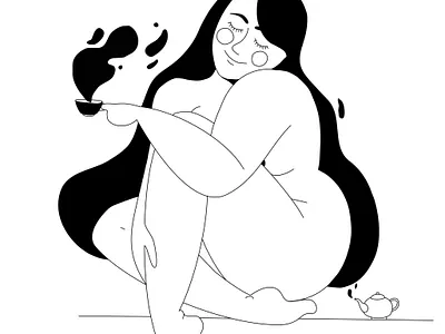 Bulky - inktober2020 day3 black and white bodypositive bulky doodles girl character illustration inktober inktober2020 outline vector