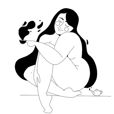 Bulky - inktober2020 day3 black and white bodypositive bulky doodles girl character illustration inktober inktober2020 outline vector