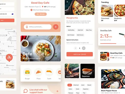 Food delivery app UI elements adobe xd app ui design app ui kit figma food app ui food delivery app food illustration foodie mobile app ui design restaurant app sketchapp ui design ui elements ui kit ui ux design 应用 应用界面 设计