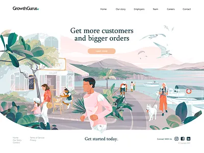 Illustration for the Growth gurus project (part 1) character cover download eco ecology green header health hero illustration illustrator ios nature noise peoples plants sea team texture web